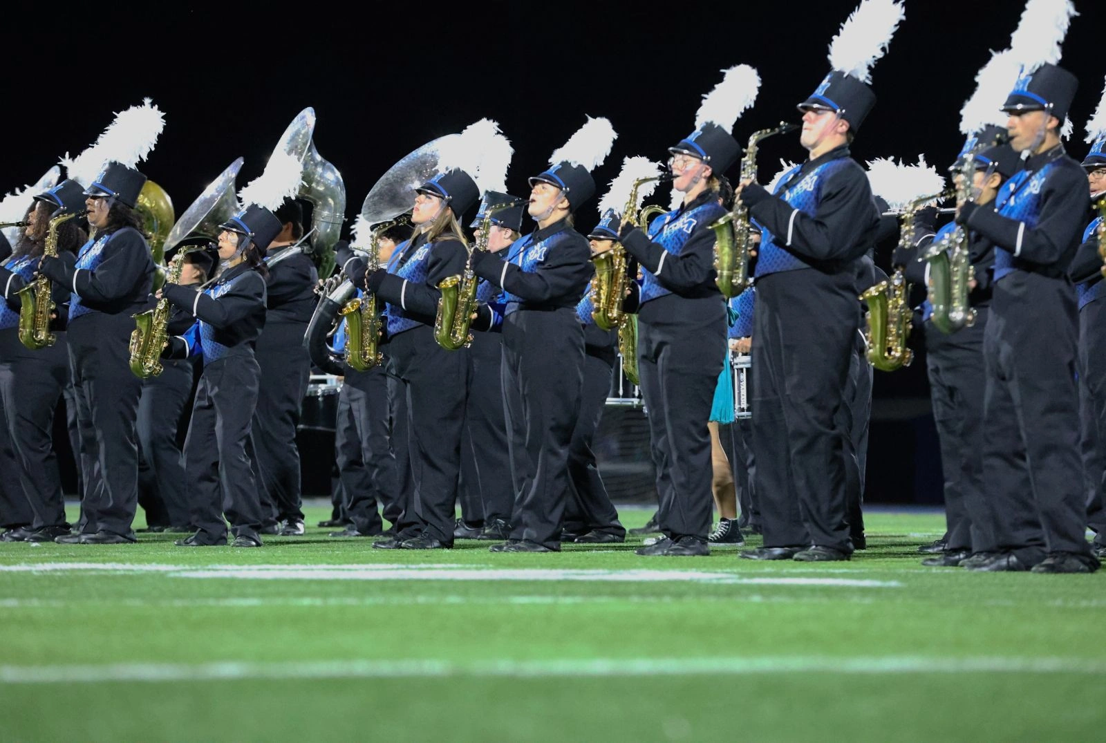McNary Marching Band on the Football Field in full dress